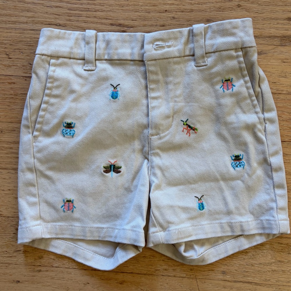 Janie and Jack embroidered insect beetle bug khaki shorts 12 to 18 months